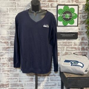 Cutter & Buck Navy Seahawks V-Neck Sweater adult  XXL
